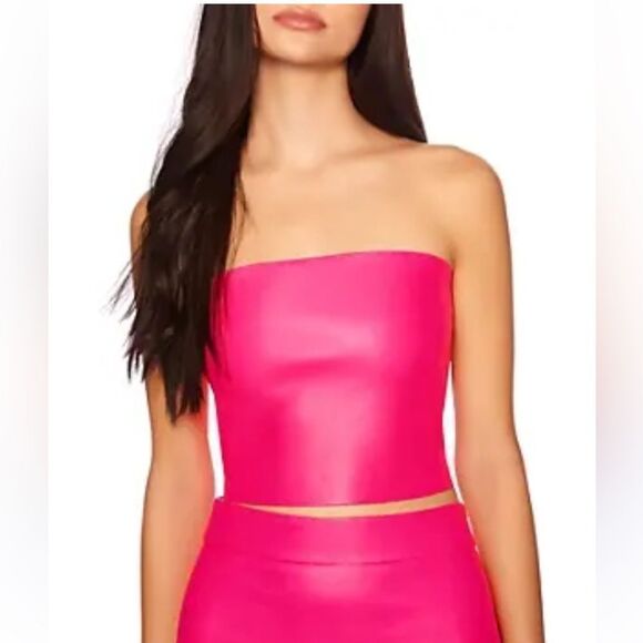 NWT Susana Monaco Faux Leather Cropped Tube Top Link Glow Large - Picture 1 of 10